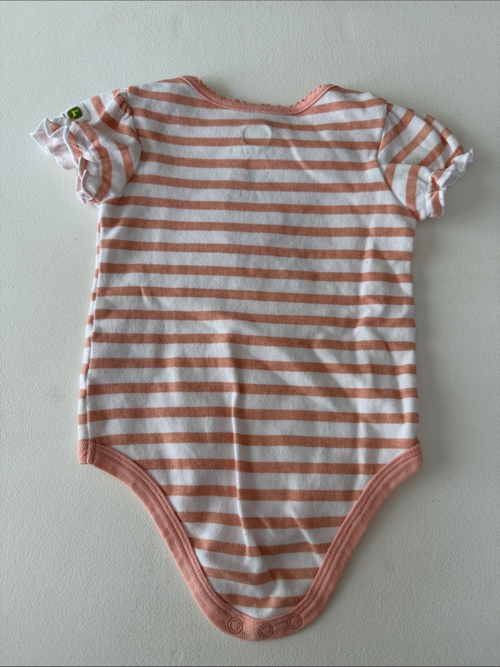 John Deere Peach and White Striped Baby One-Piece with Tutu Pig - Picture 2 of 4